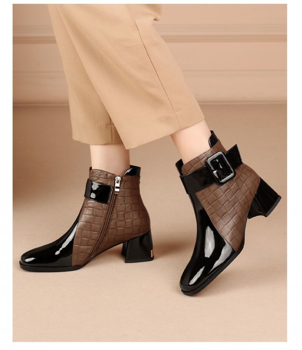 Fashion Boots Chunky Heel Square Toe Short Boots