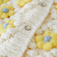 YELLOW STITCH FLOWER POM-POM KNIT CARDIGAN