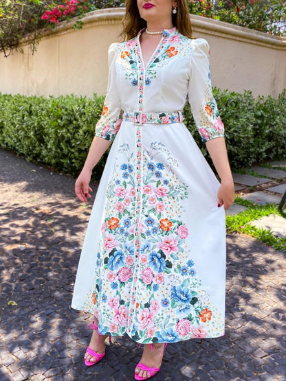 Romantic floral belted dress