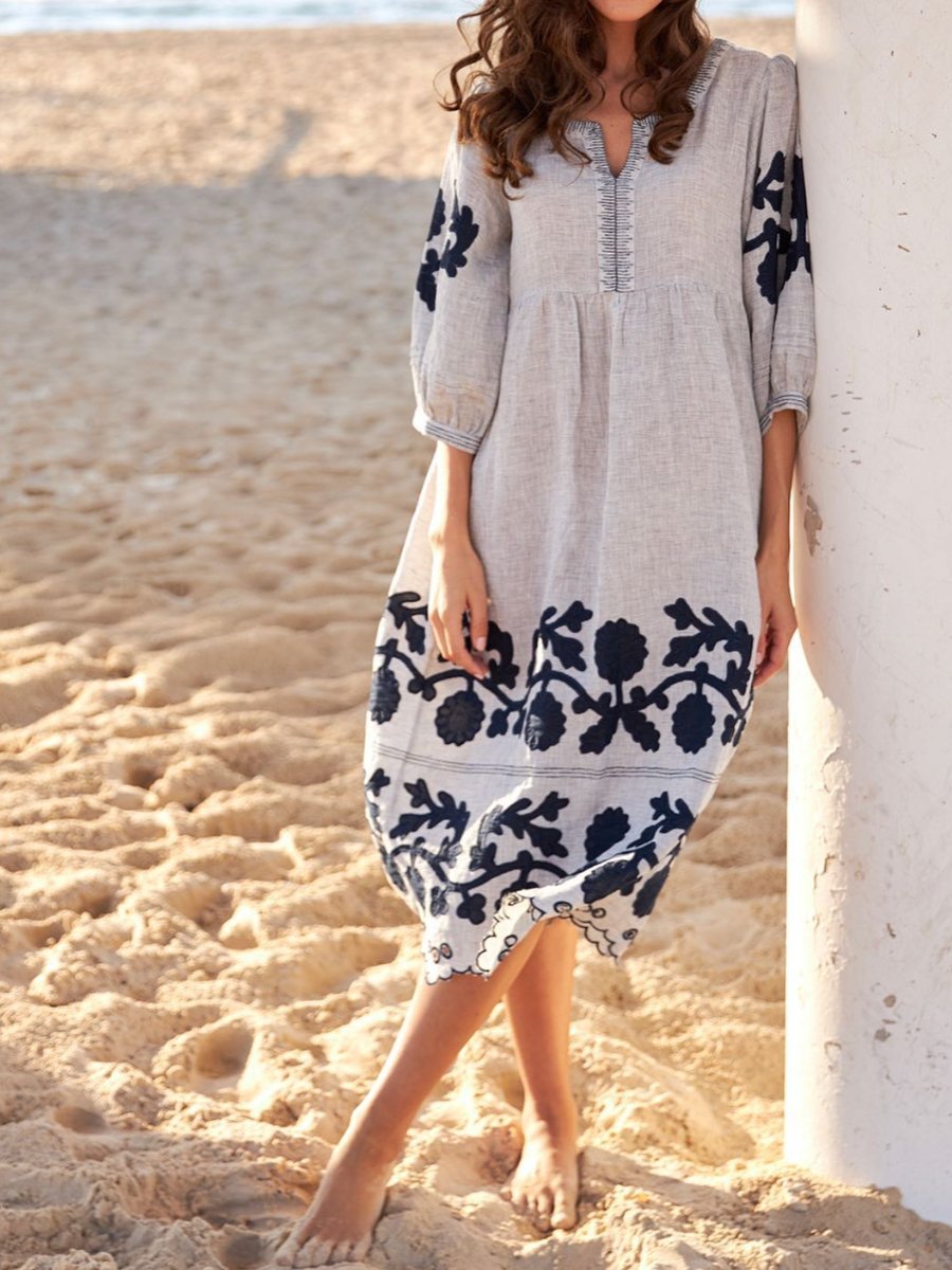 Classic Loose Printed Midi Dress