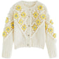 YELLOW STITCH FLOWER POM-POM KNIT CARDIGAN