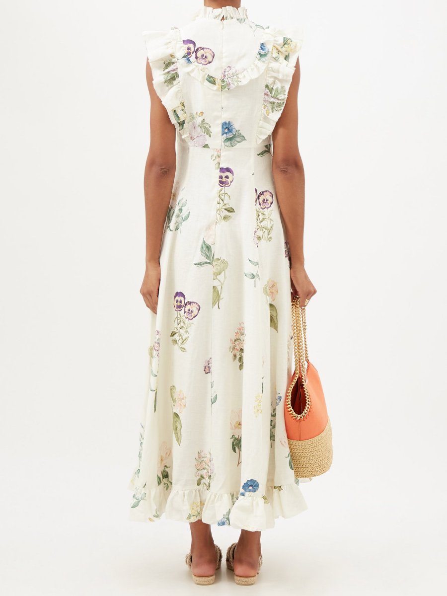 Floral-print Hemp-poplin Midi Dress