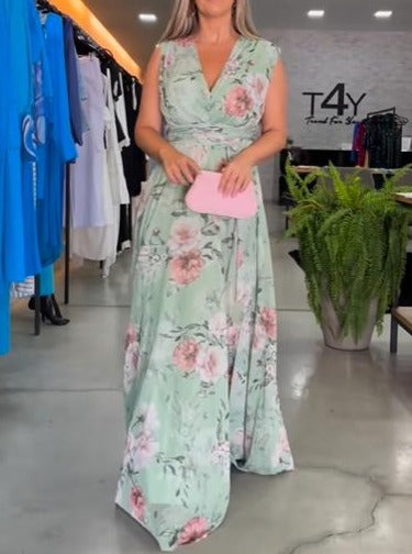 Sleeveless V-neck Floral Maxi Dress