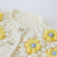 YELLOW STITCH FLOWER POM-POM KNIT CARDIGAN