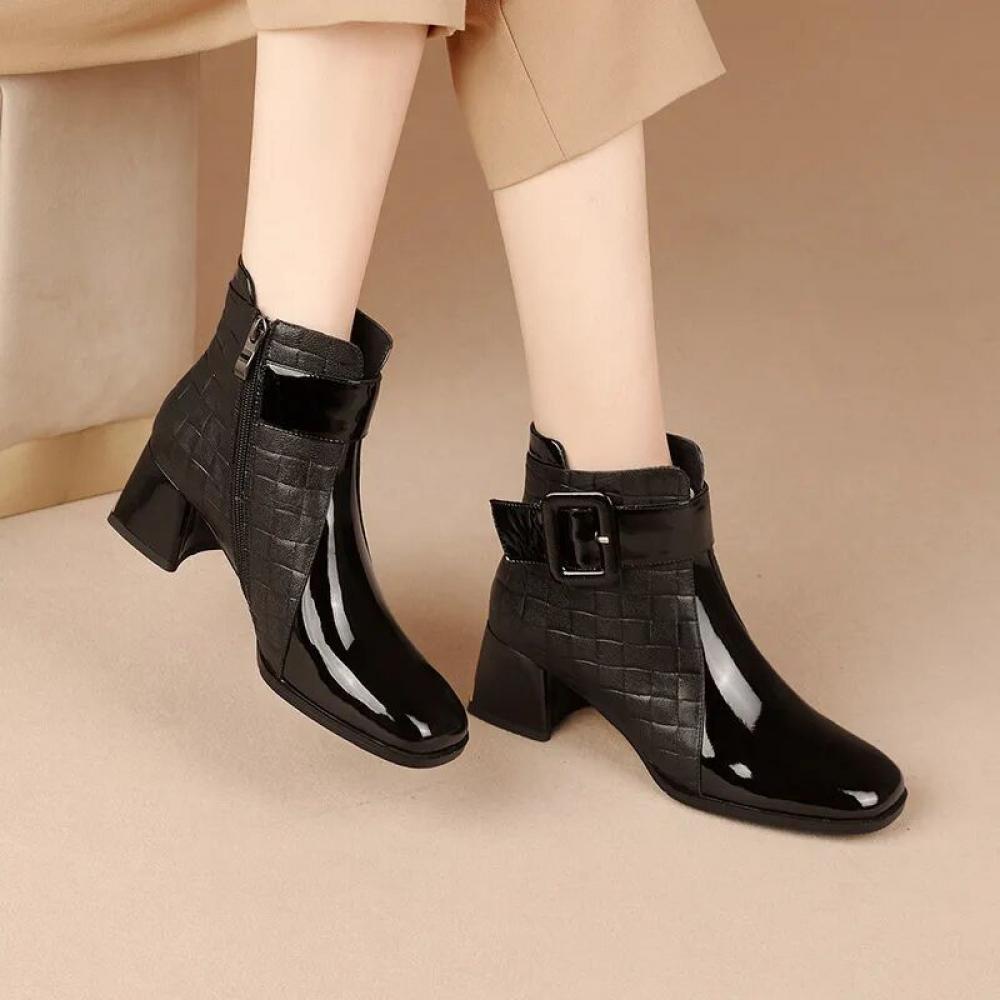 Fashion Boots Chunky Heel Square Toe Short Boots