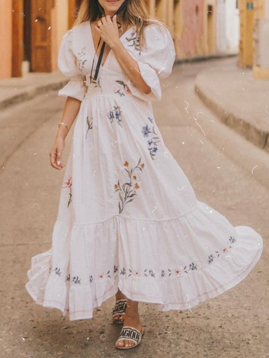 Elegant Floral V-Neck Midi Dress