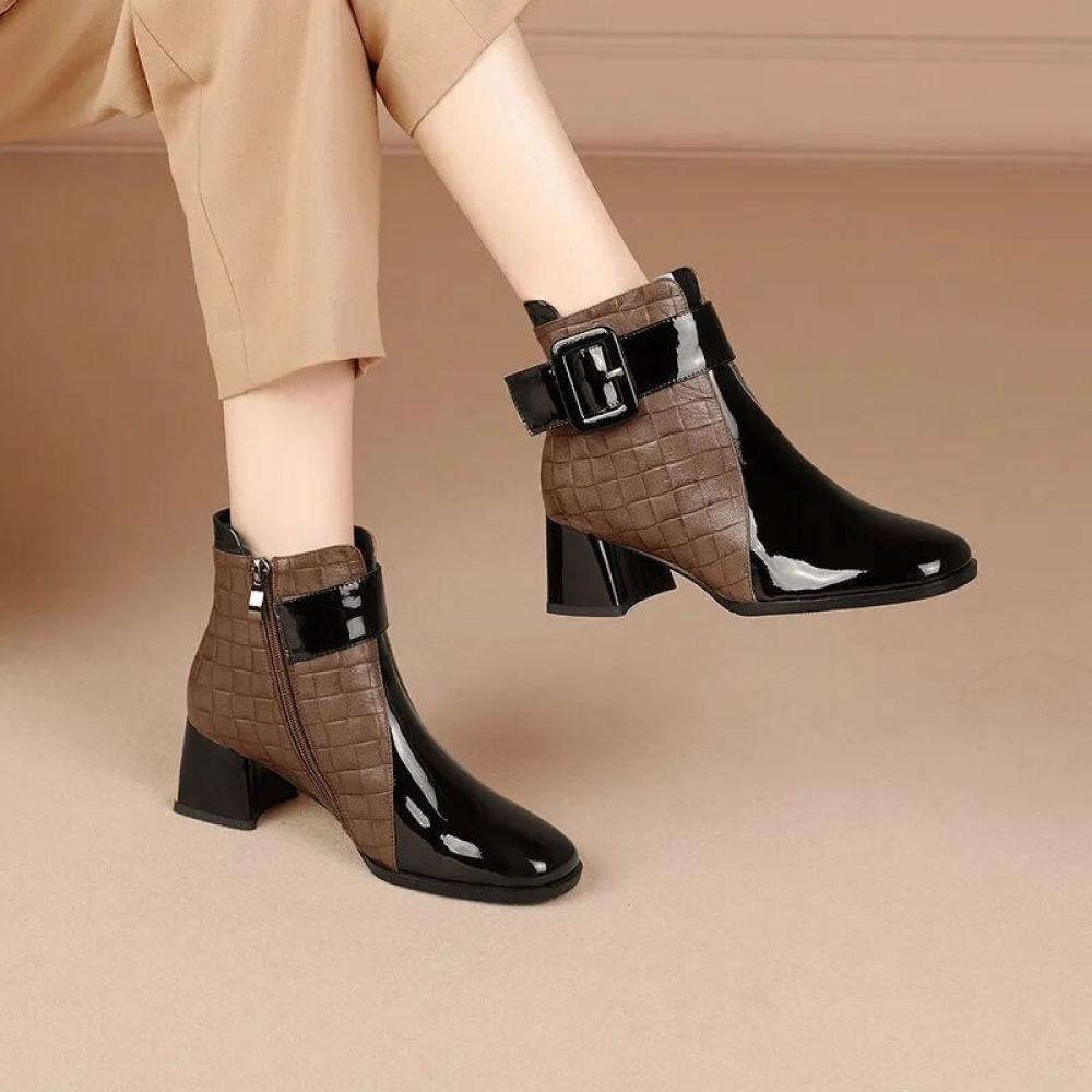 Fashion Boots Chunky Heel Square Toe Short Boots