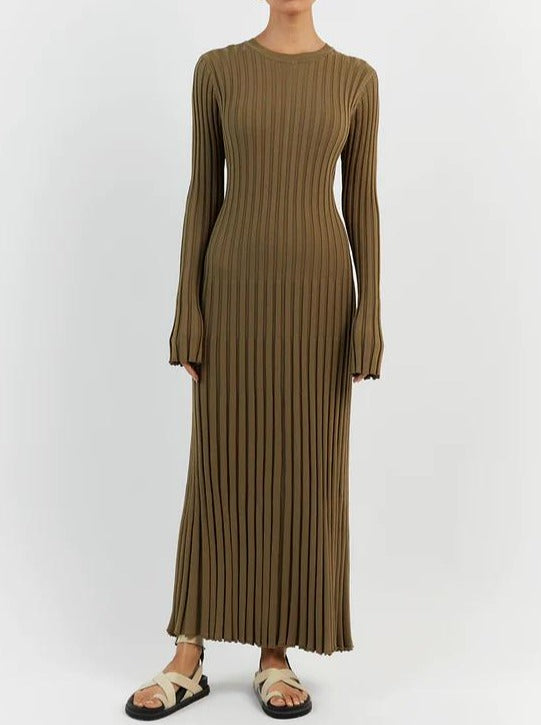 ADA Rib Knit Long Sleeve Midi Dress