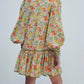 Puff Sleeves Vintage Pastoral Floral Mini Dress