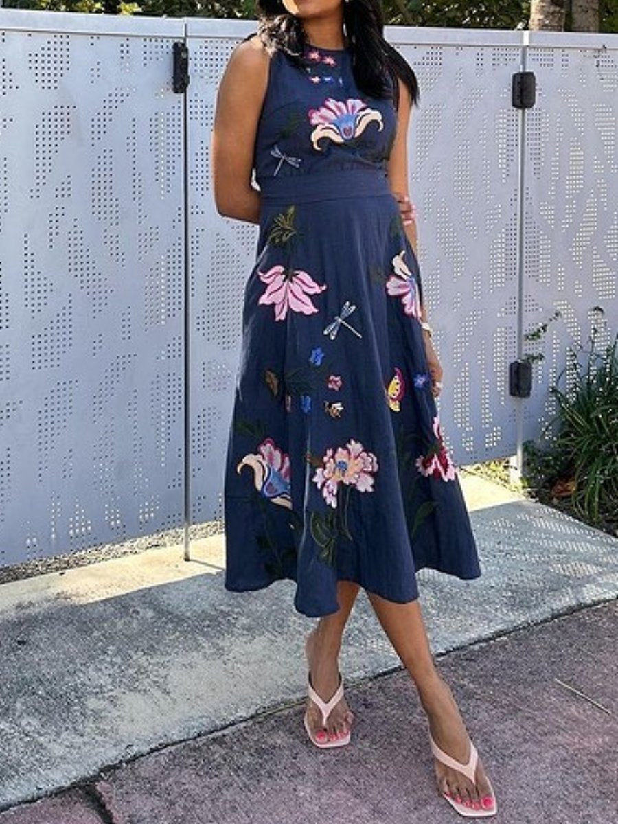 Floral Embroidered Midi Dress