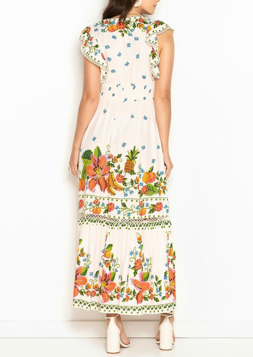 Off-white v-neck floral dress